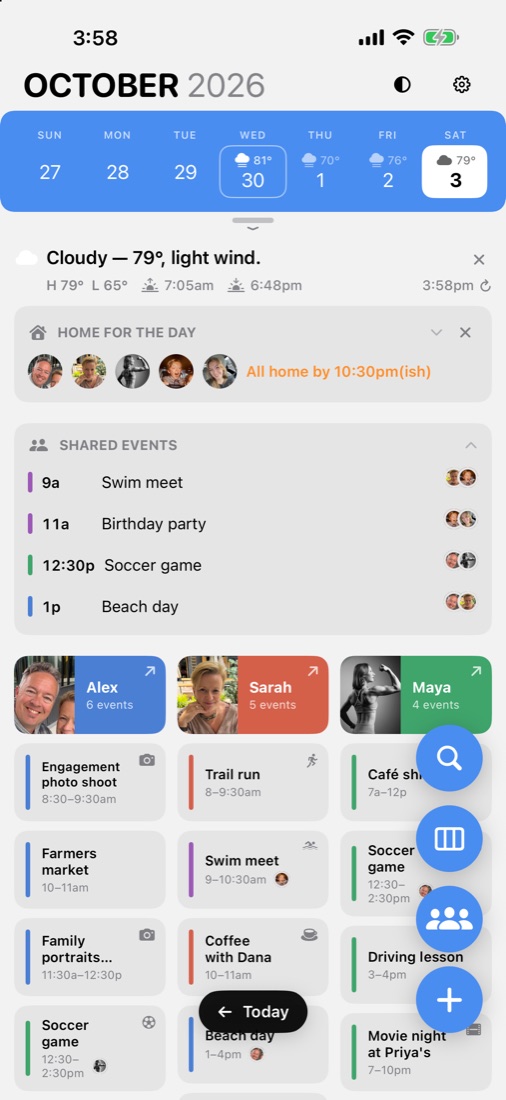 Shared events with faces and Home for the day