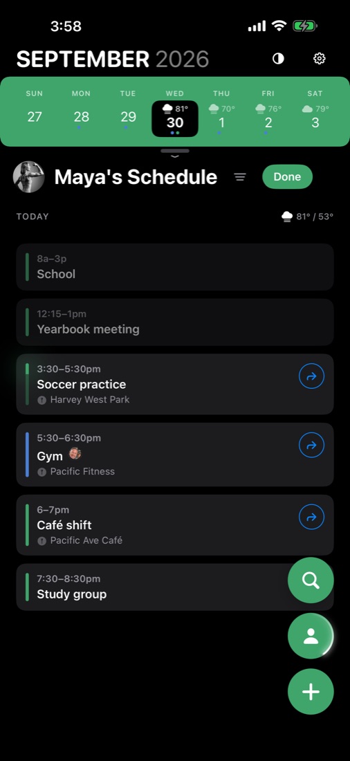 One person's schedule for the day